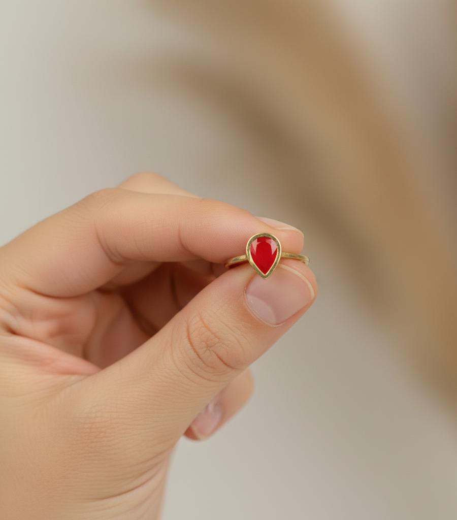 18K Real Saudi Gold Red Drop Ring