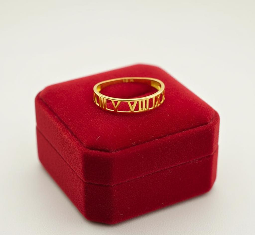18K Real Saudi Gold Roman Number Ring - New Launch - demo - Embellish Gold