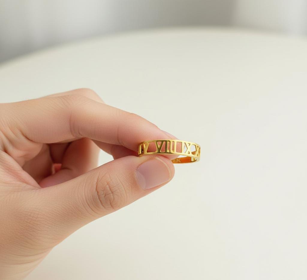 18K Real Saudi Gold Roman Number Ring