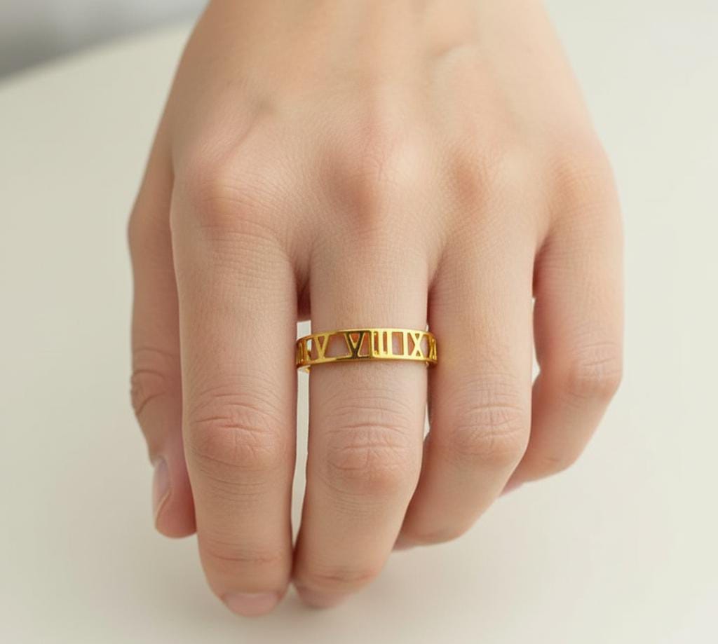 18K Real Saudi Gold Roman Number Ring - New Launch - demo - Embellish Gold