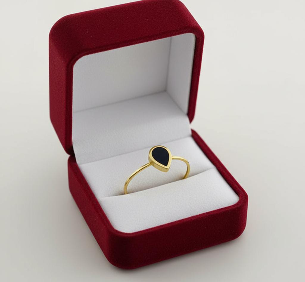 18K Real Saudi Gold Black Drop Ring