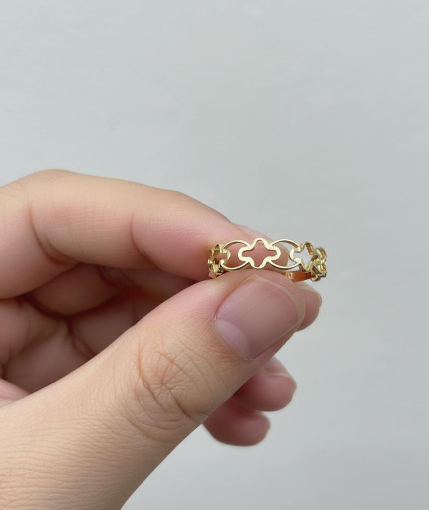 18K Real Saudi Gold 5 Set Flower Ring