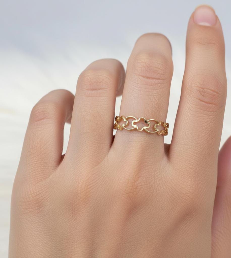 18K Real Saudi Gold 5 Set Flower Ring