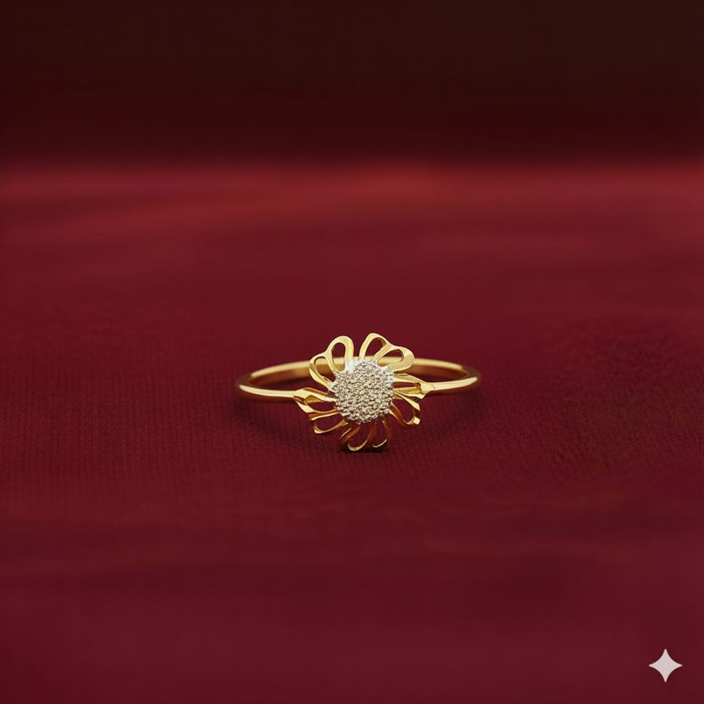 18k Gold White Matt Flower Ring
