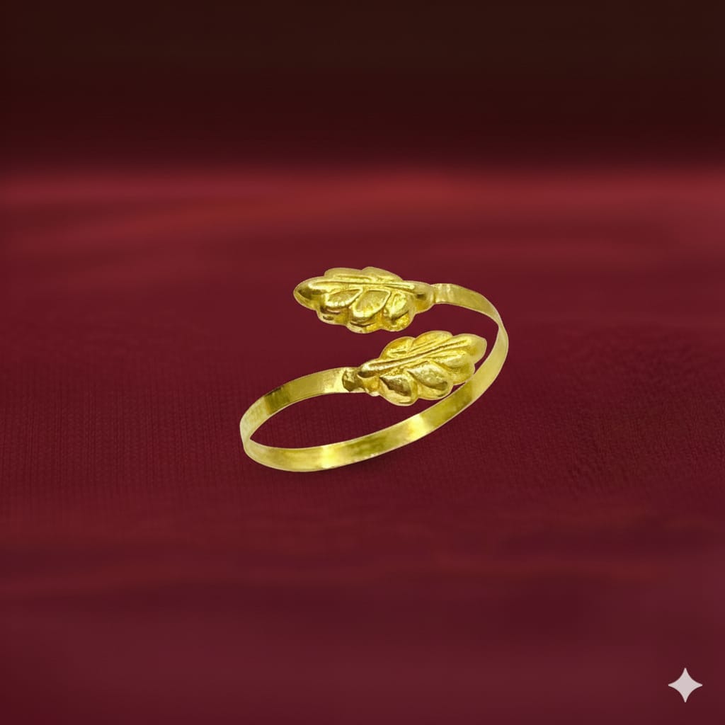 18K Real Gold Double Leaf Ring
