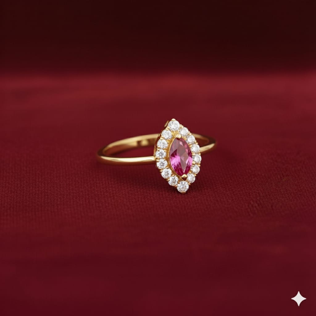 18K Real Gold Scarlet Drop Ring Red