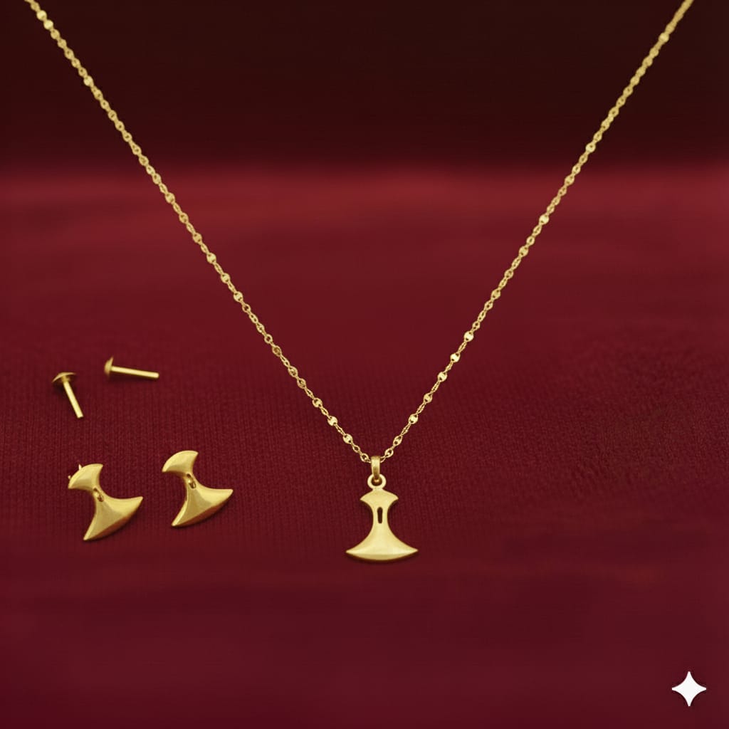 18K Real Gold Tif Necklace And Earring Set