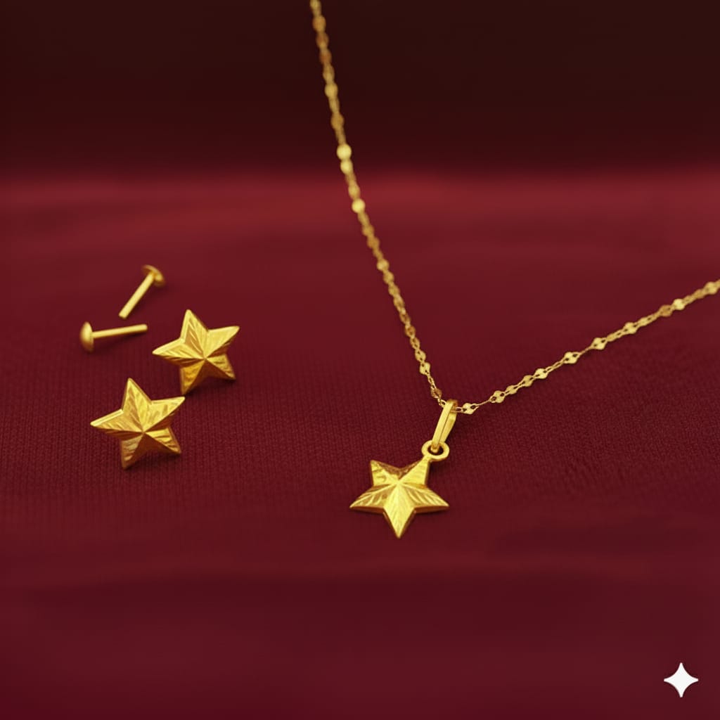 18K Real Gold Super Star Necklace And Earring Set