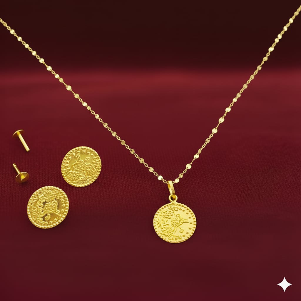 18K Real Gold Life Of Tree Necklace And Earring Set