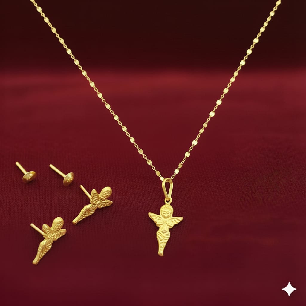 18K Real Gold Jesus Necklace And Earring Set