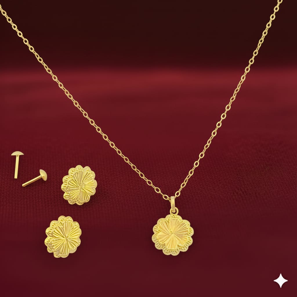 18K Real Gold CoCo Flower Necklace And Earring Set