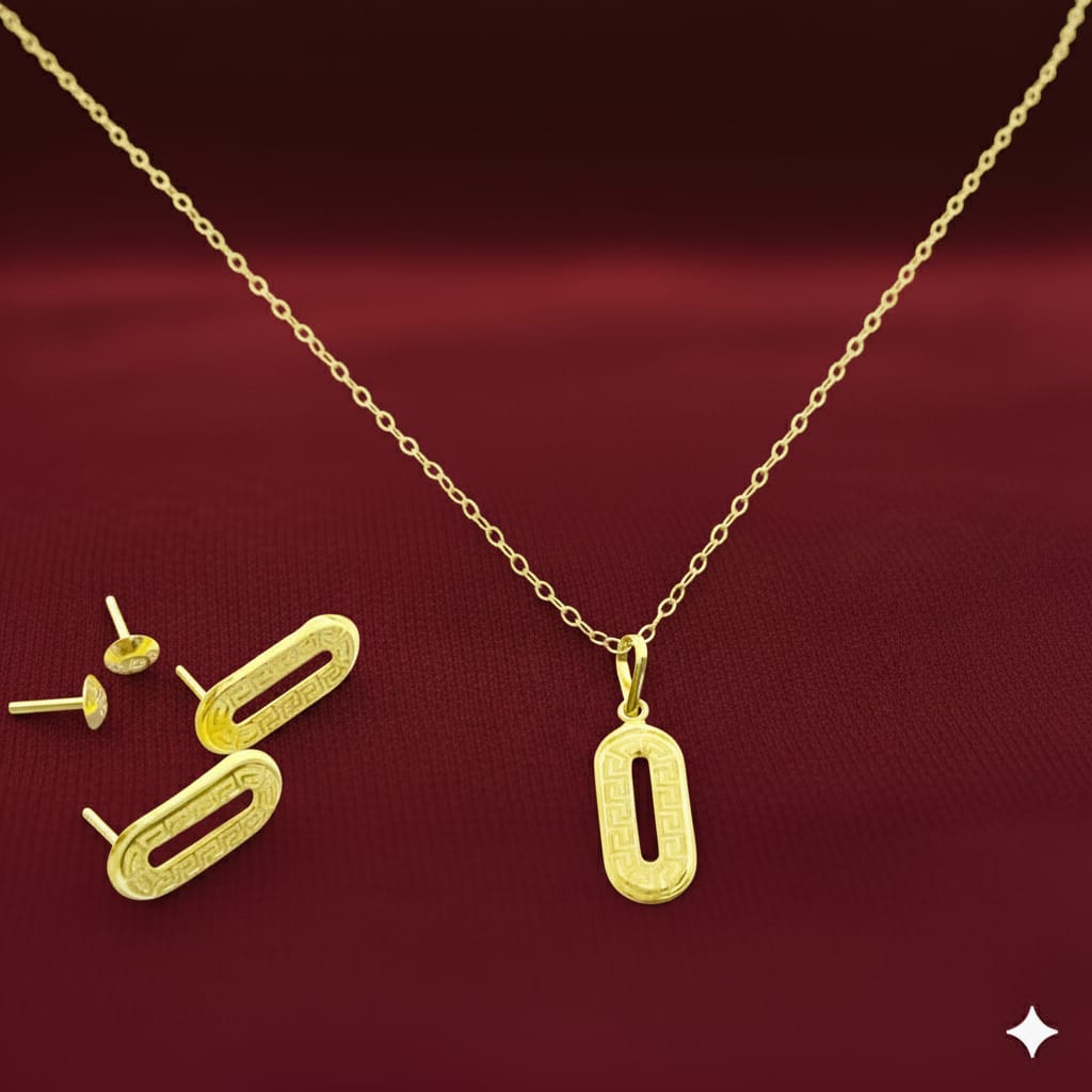 18K Real Gold Clip Style Necklace And Earring Set