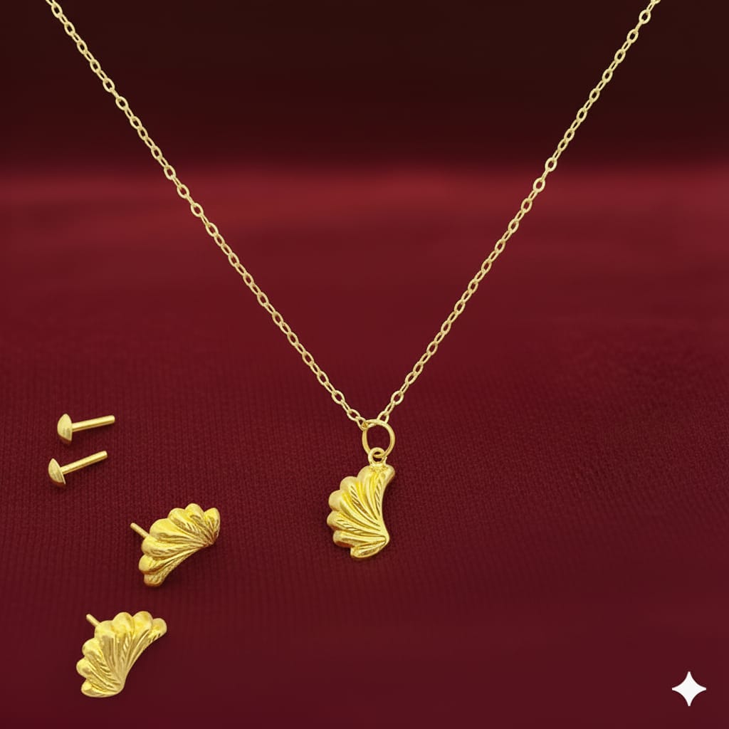 18K Real Gold Angle Fur Necklace And Earring Set