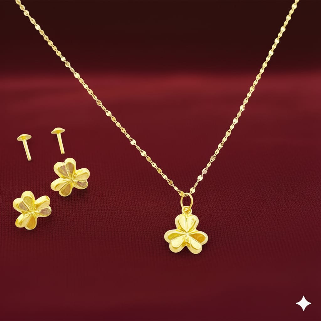 18k Gold Three Petals Jewelry Set