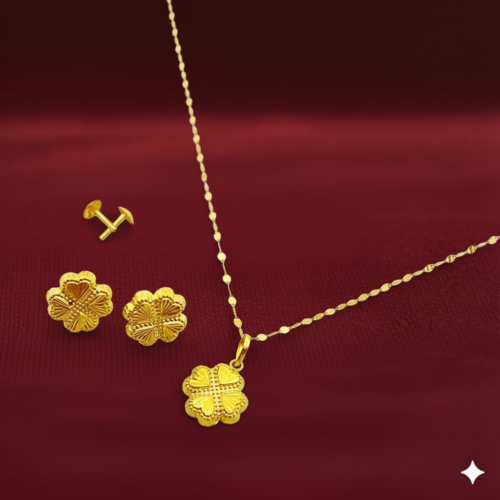 18k Gold Four Petal Jewelry Set