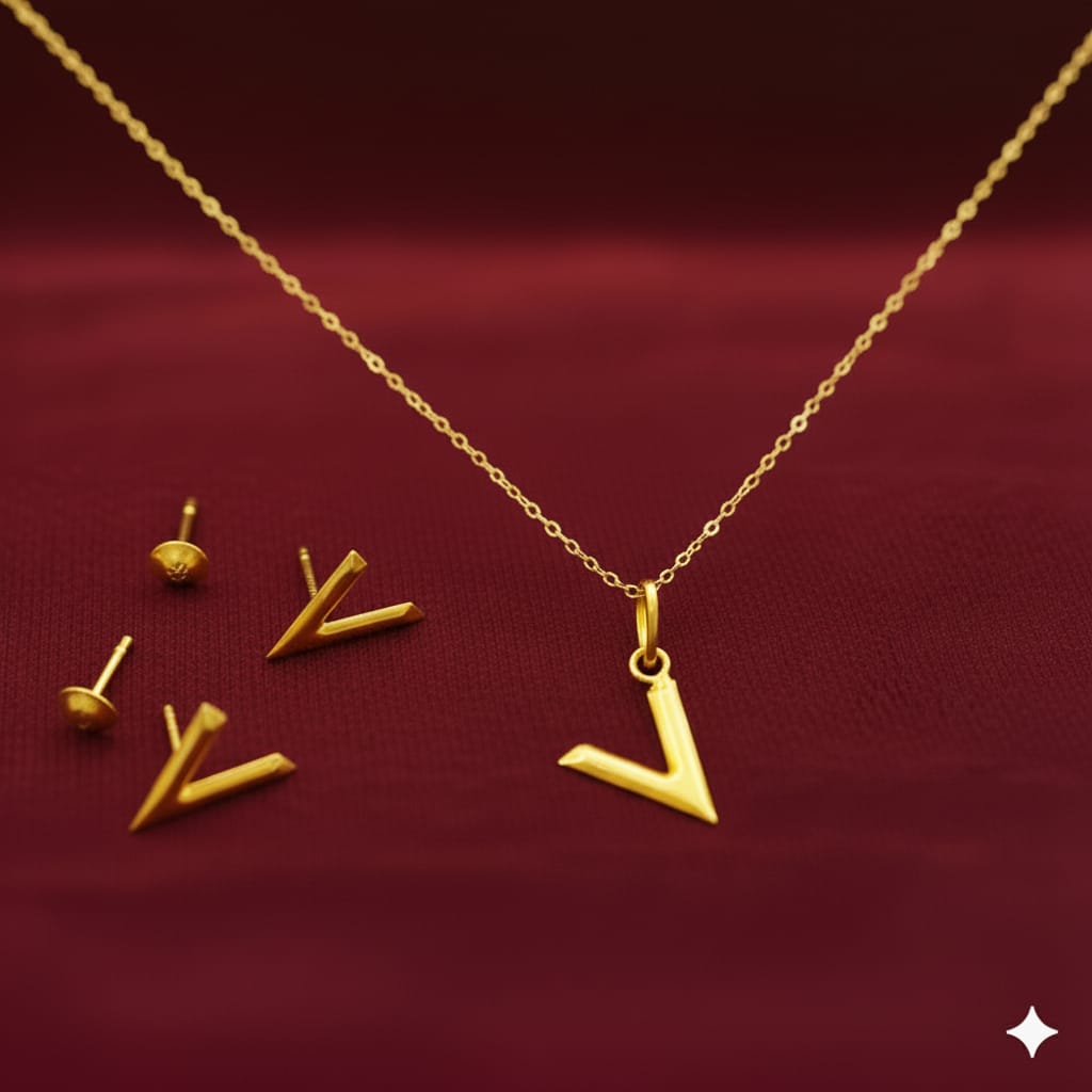18K Real Gold V Jewelry Set