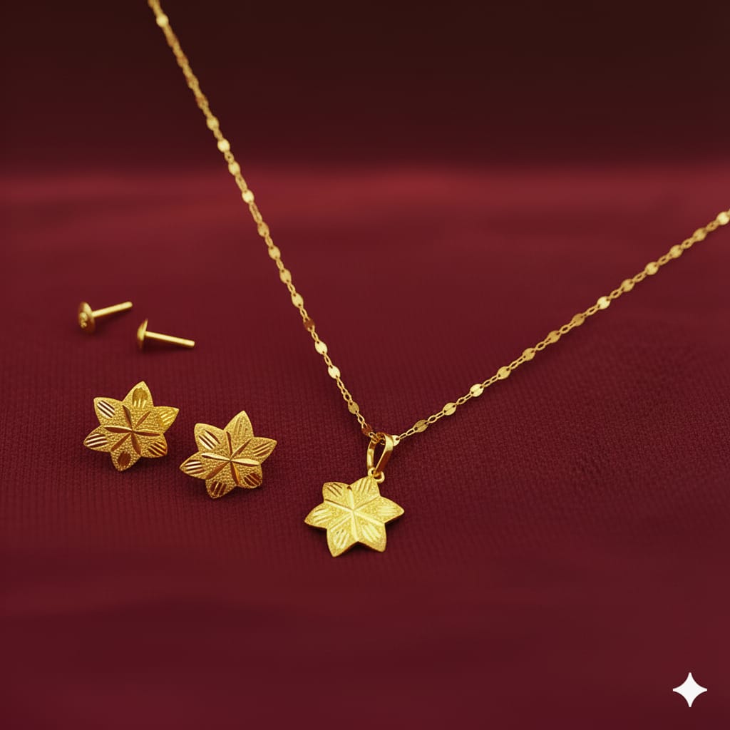 18k Gold Hexa Flower Set