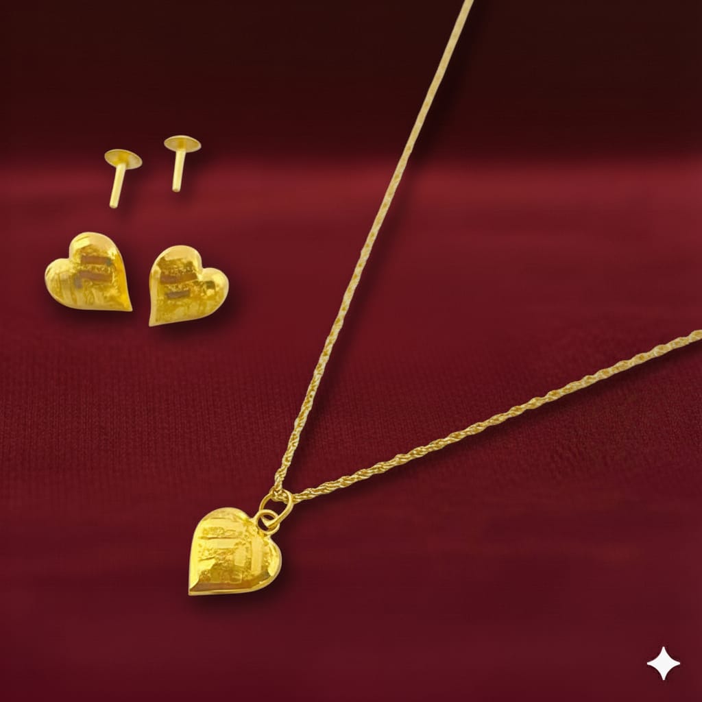18k Gold Heart Stripe Set