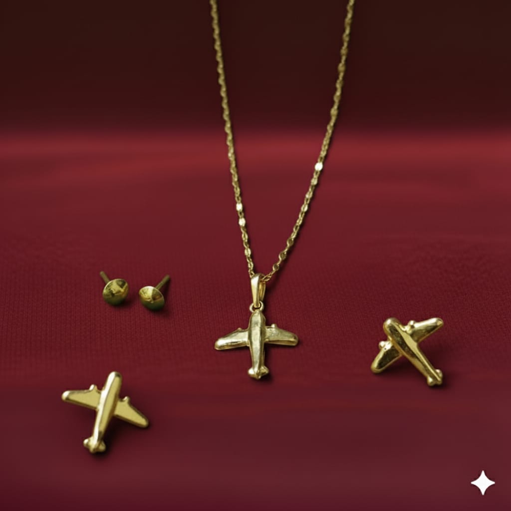 18k Gold Airplane Jewelry Set