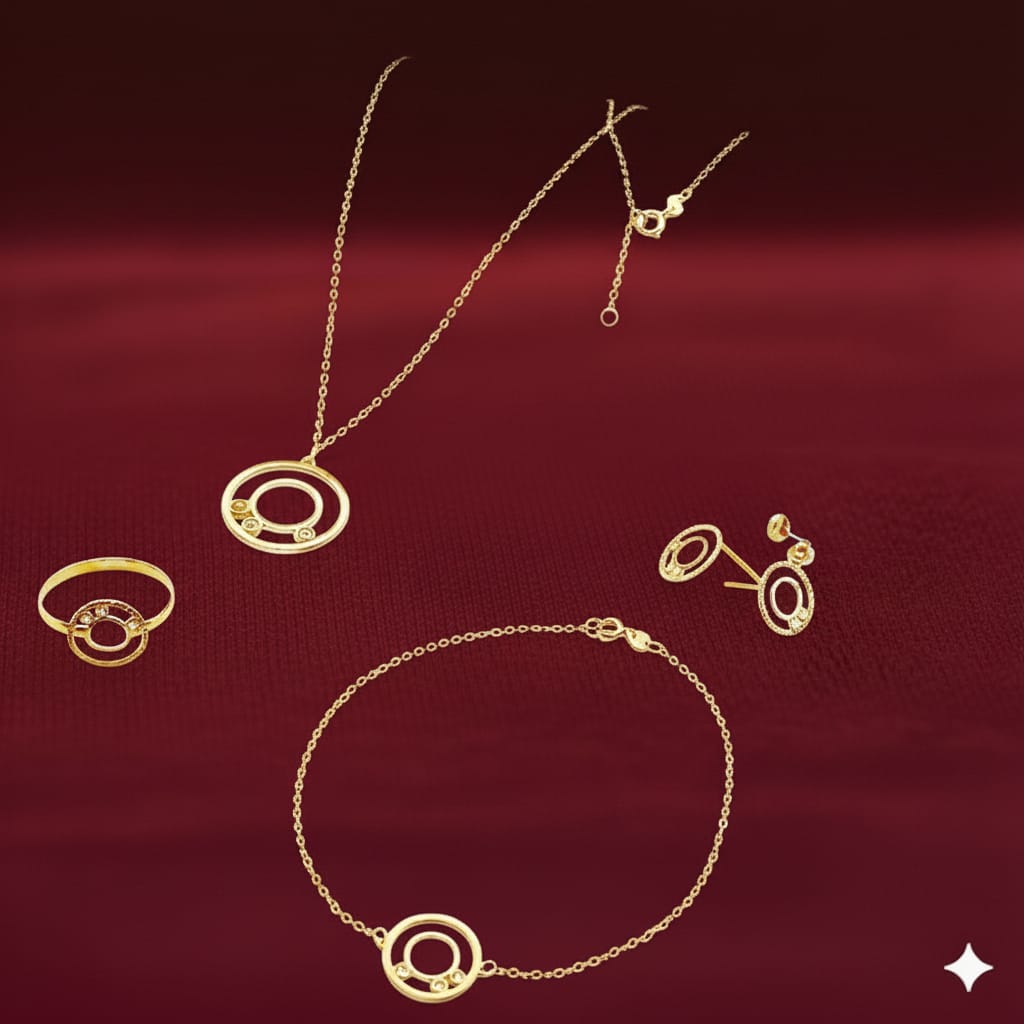 18K Real Gold 3 Stone Circle Set