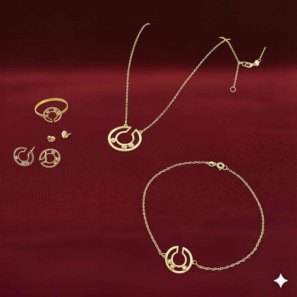 18K Real Gold 3 Stone Cut Circle Set