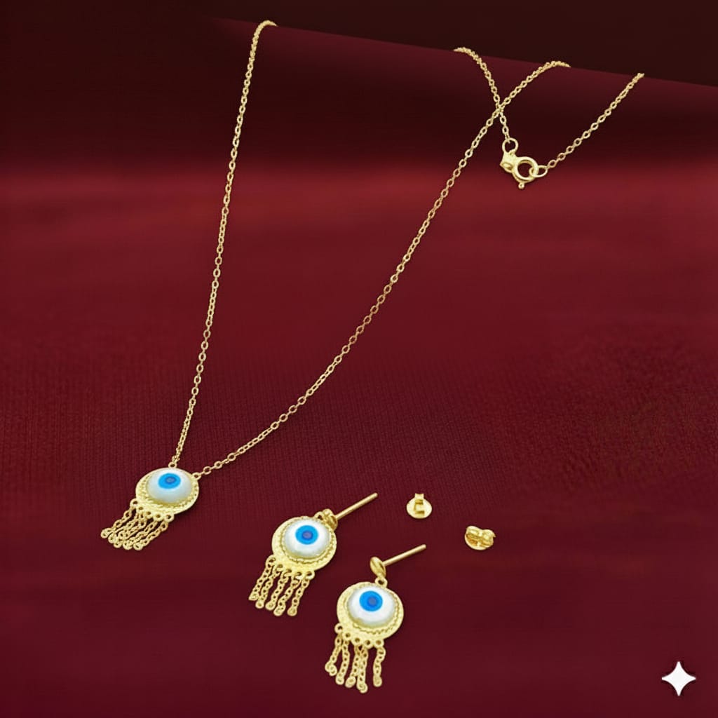 18K Real Gold Round Evil Eye Hanging Set