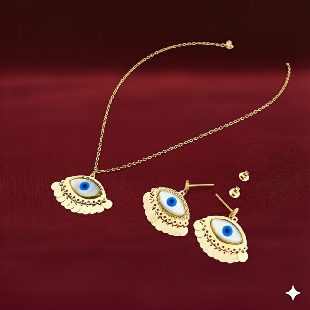 18K Real Gold White Evil Eye Jewelry Set