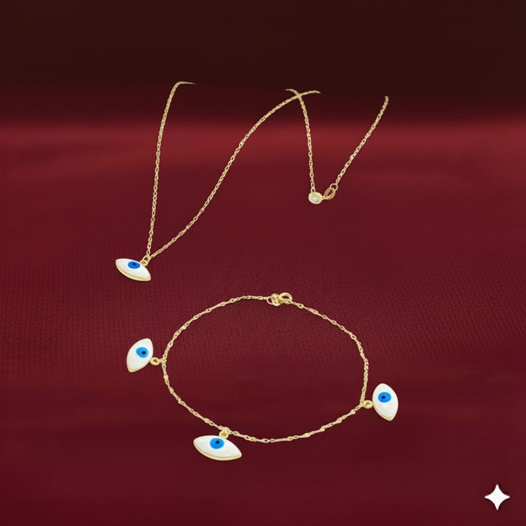 18K Real Gold Eye Shape Evil Eye Set