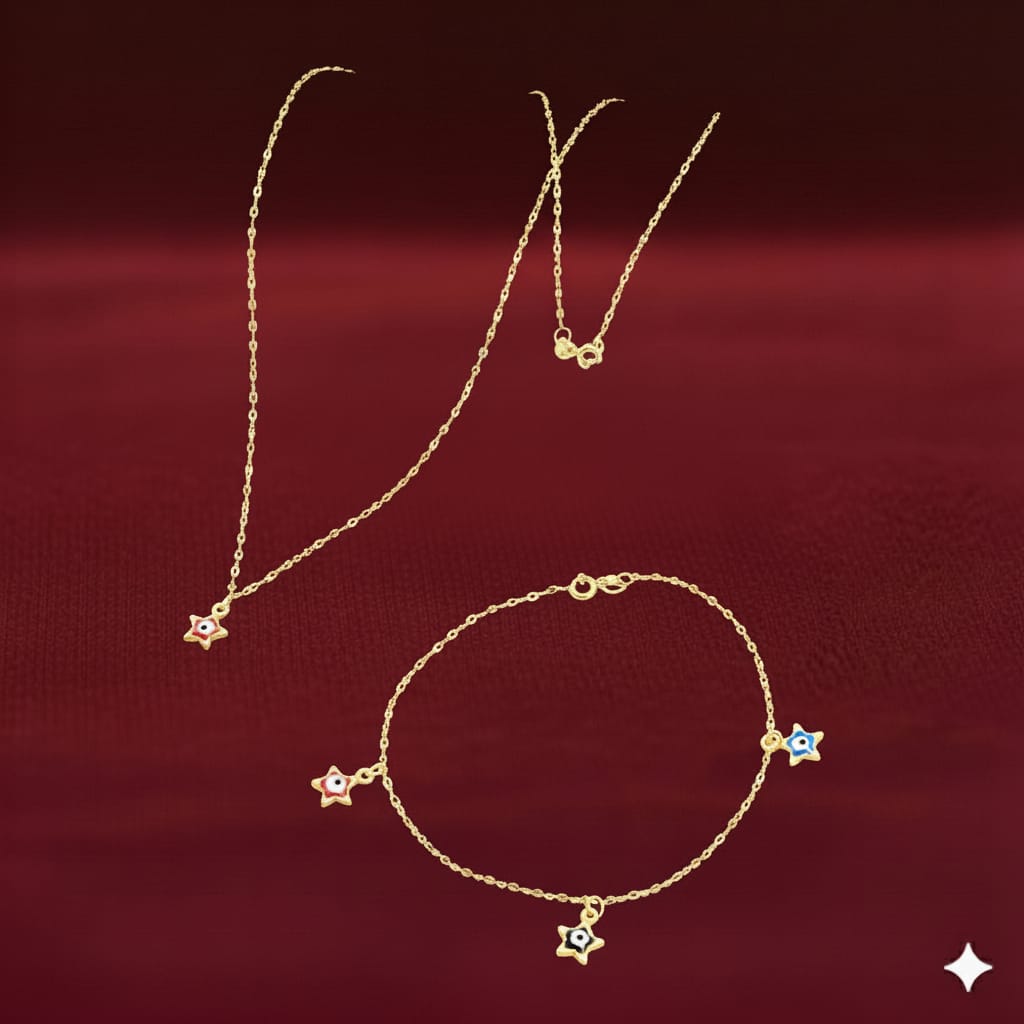 18K Real Gold Star Evil Eye Set