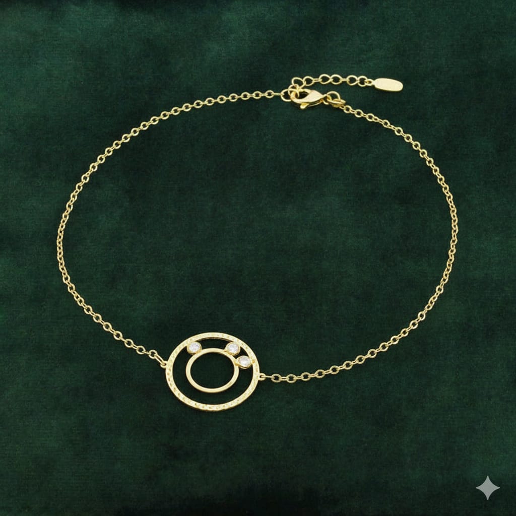 18K Real Gold 3 Stone Circle Cut Bracelet