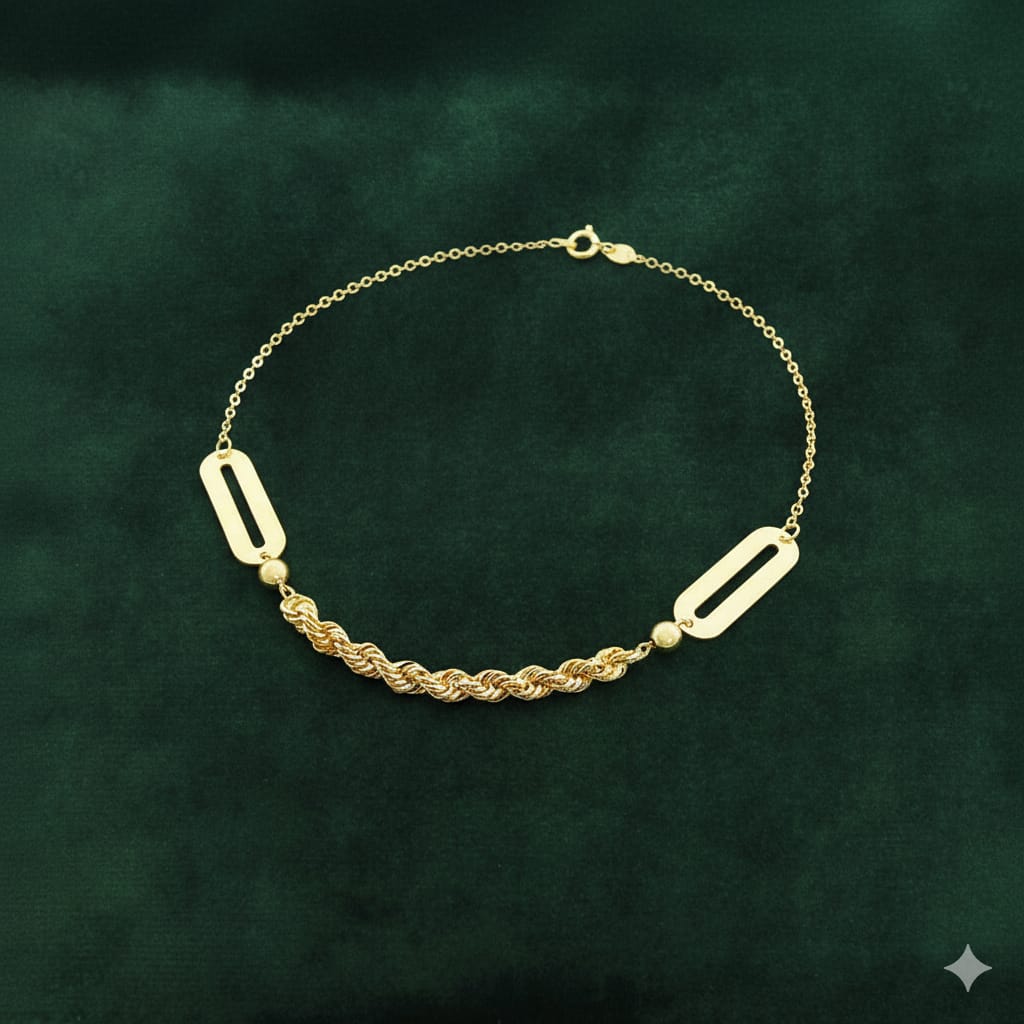 18K Real Gold Paper Clip Rope Chain Bracelet