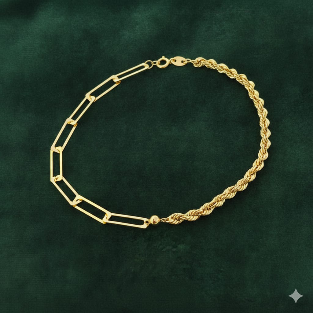 18K Real Gold Paper Clip With Rope Chain Anklet