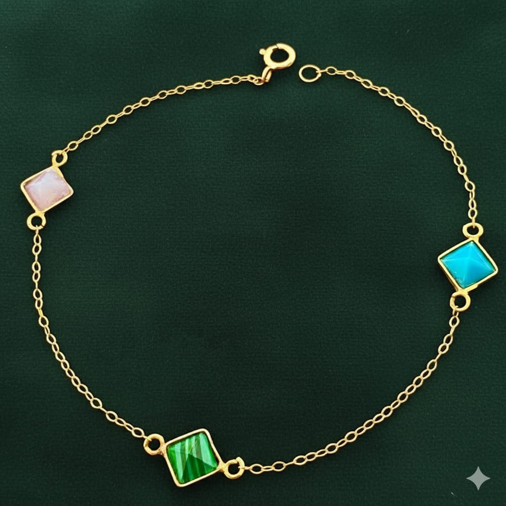 18K Real Gold Pyramid 3 Stone Bracelet