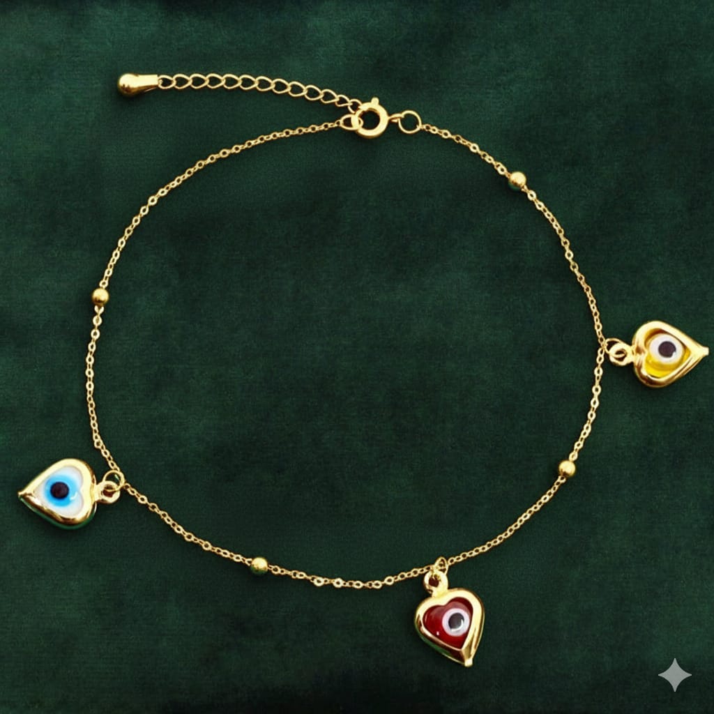 18K Real Gold Evil Eye With Gold Balls Bracelet