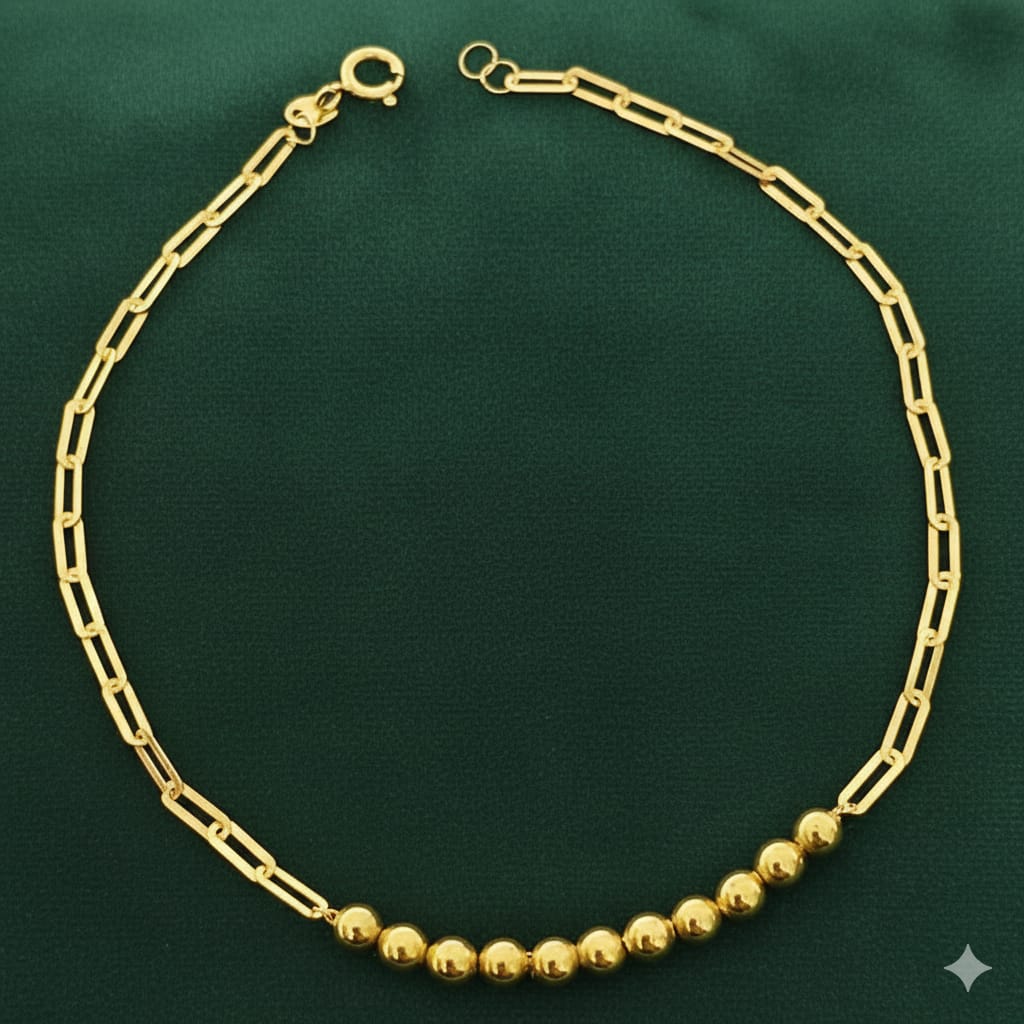 18K Real Gold Balls With Paper Clip Bracelet