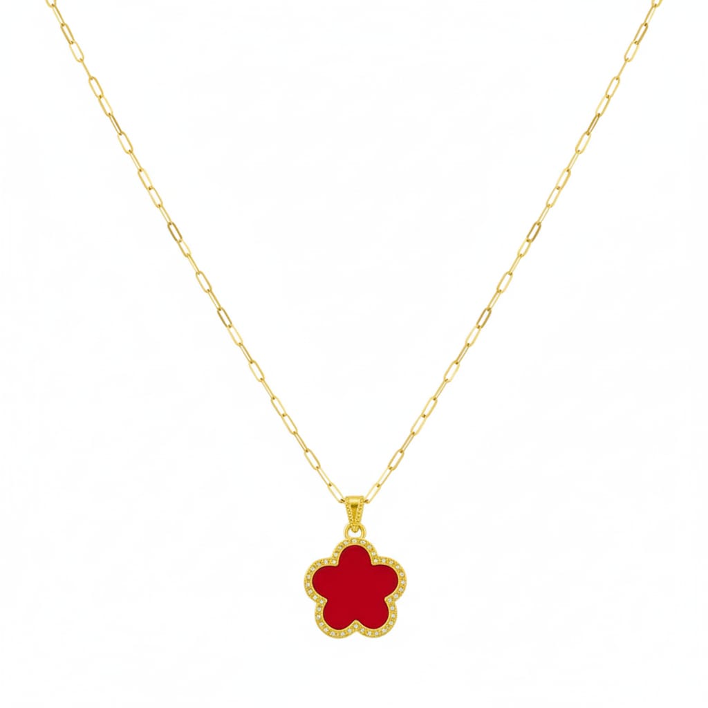 18k Gold Red Star Necklace