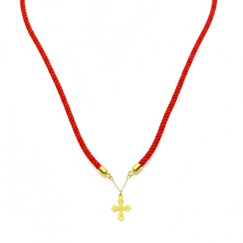 18K Gold Cross Pendant With Red Thread Adjustable Necklace - New Launch - demo - Embellish Gold