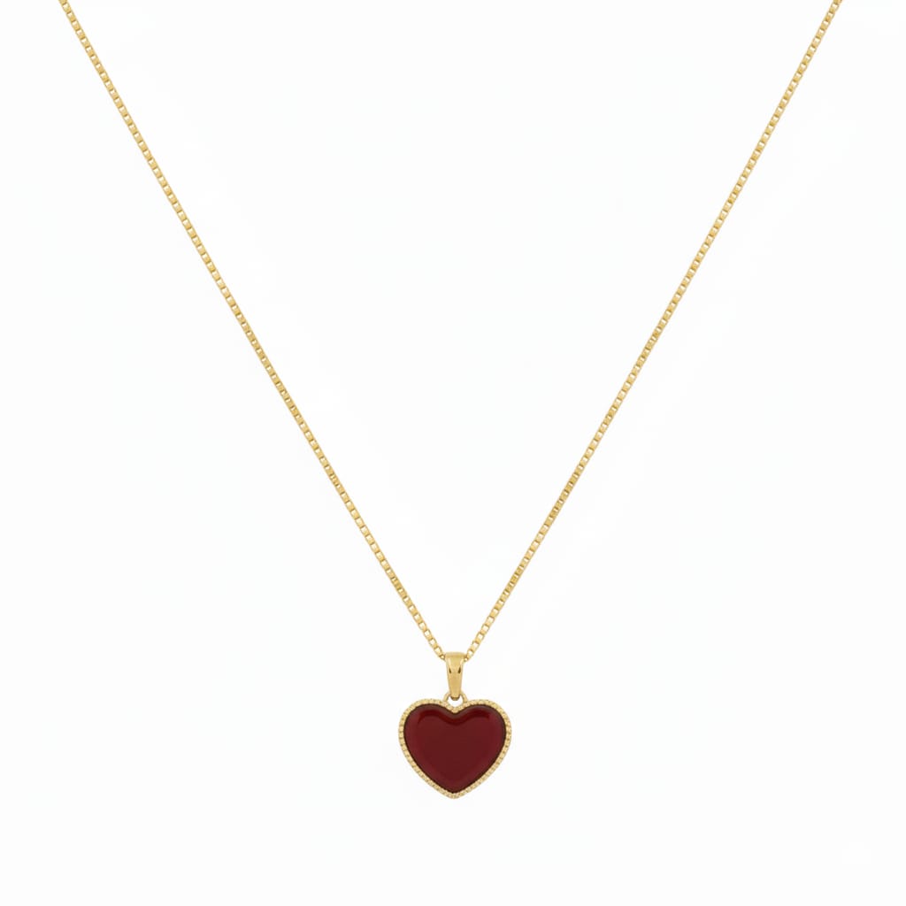 18k Gold Red Agate Heart Necklace
