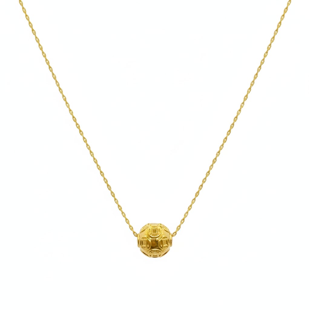 18K Real Gold Money Ball With Rope Chain