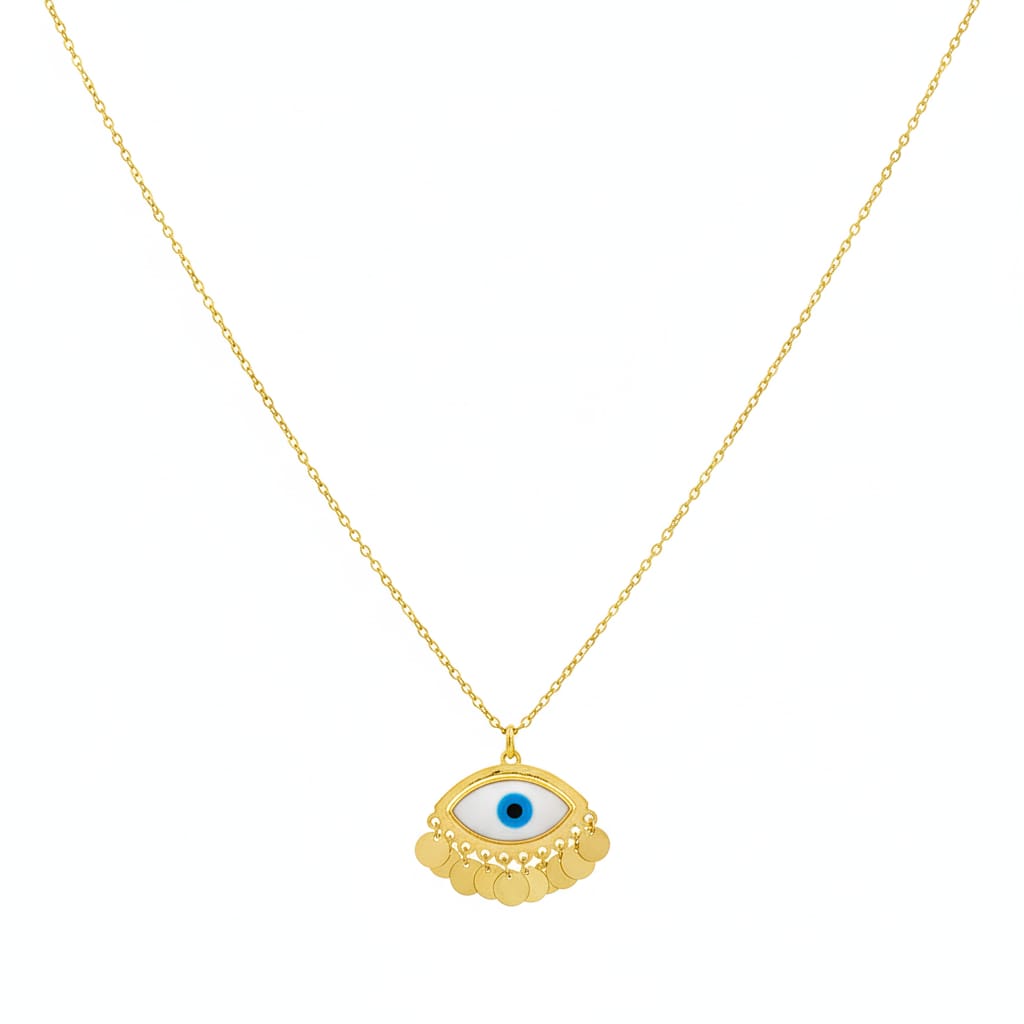 18K Real Gold Evil Eye With Round Hangings Necklace