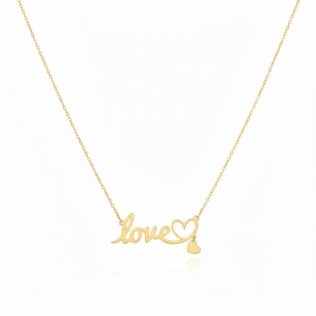 18K Real Gold Love Necklace With Hanging Heart