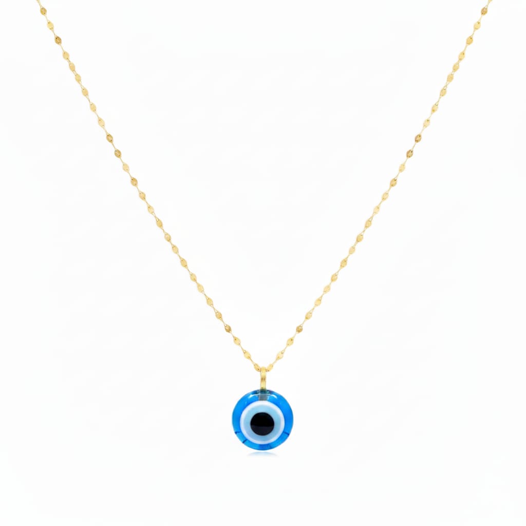 18K Real Gold Dark Blue Evil Eye Ball Necklace