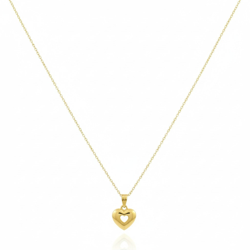 18K Real Gold Plain Heart Necklace