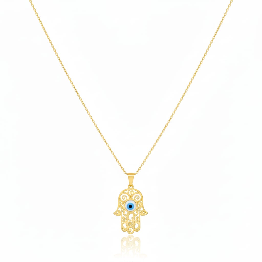 18K Real Gold Big Hamsa Hand Necklace