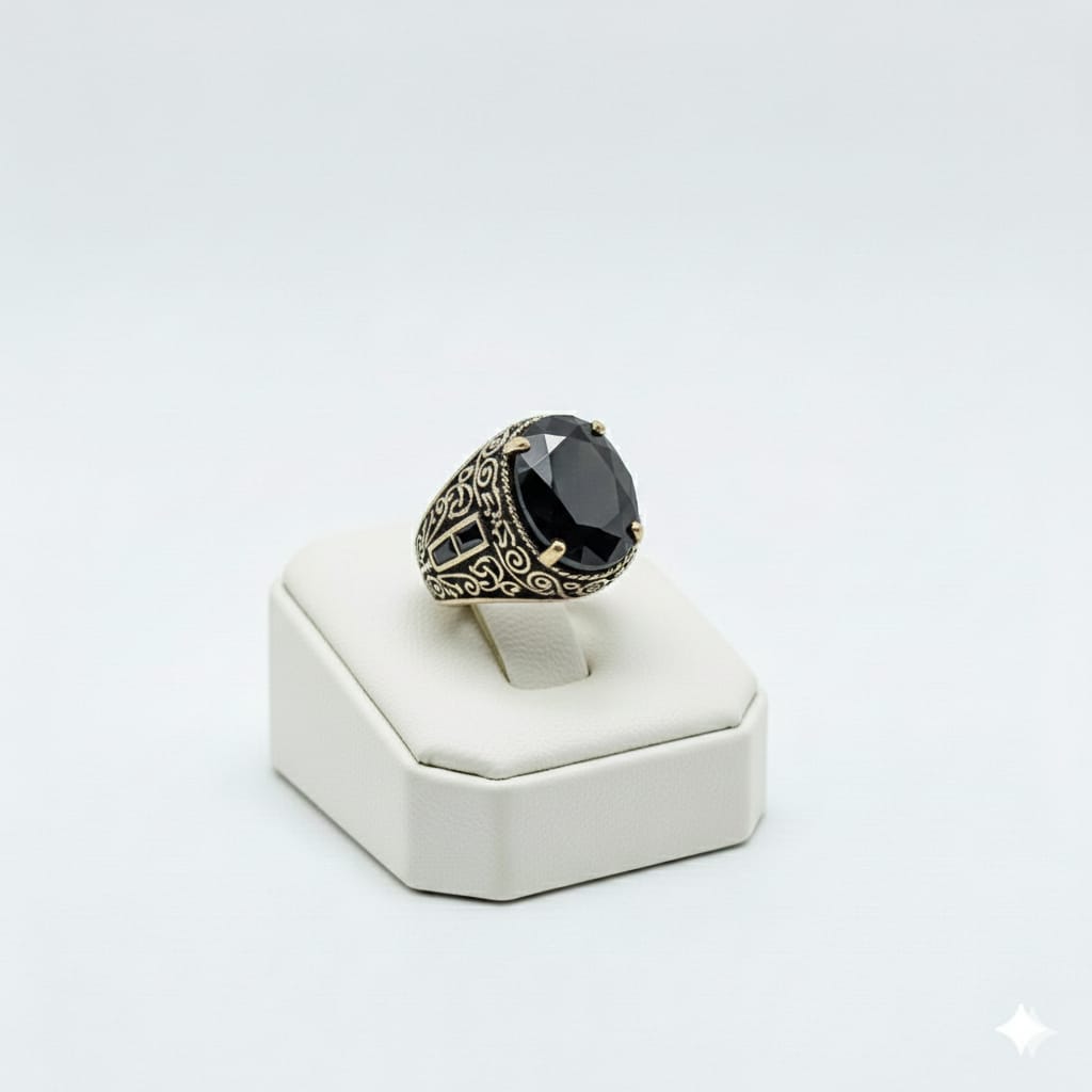 925 Silver Black Cut Stone Ring