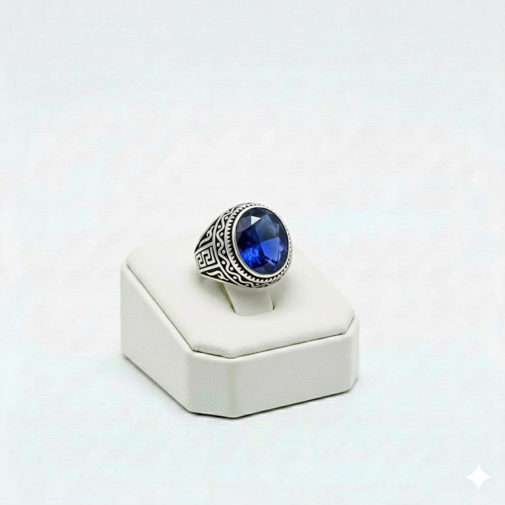 925 Silver Blue Cut Stone Ring - Silver Rings For Men - Embellish Gold Jewelry & Diamond