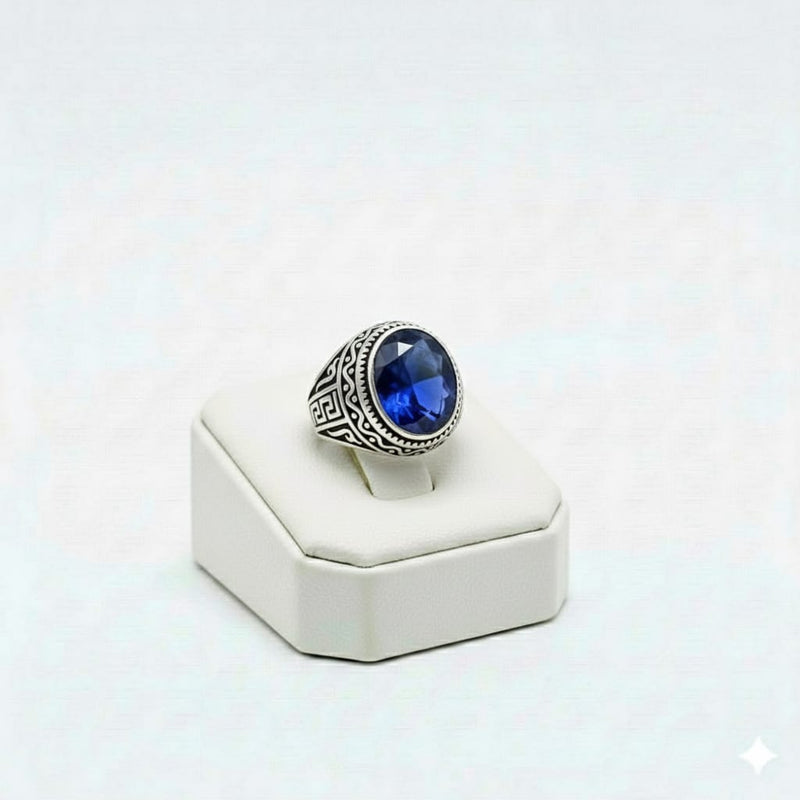 925 Silver Blue Cut Stone Ring - Silver Rings For Men - Embellish Gold Jewelry & Diamond