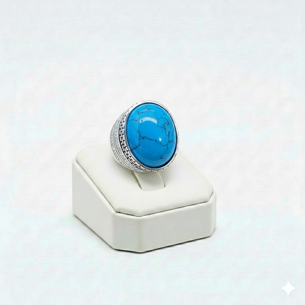 925 Silver Blue Stripe Stone Ring