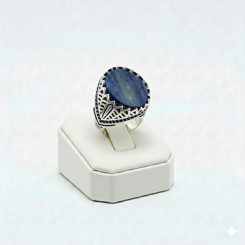 925 SIlver Shaded Blue Stone Ring - Silver Rings For Men - Embellish Gold Jewelry & Diamond