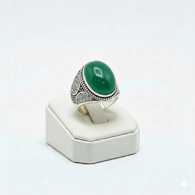 925 Silver Green Stone Ring - Silver Rings For Men - Embellish Gold Jewelry & Diamond